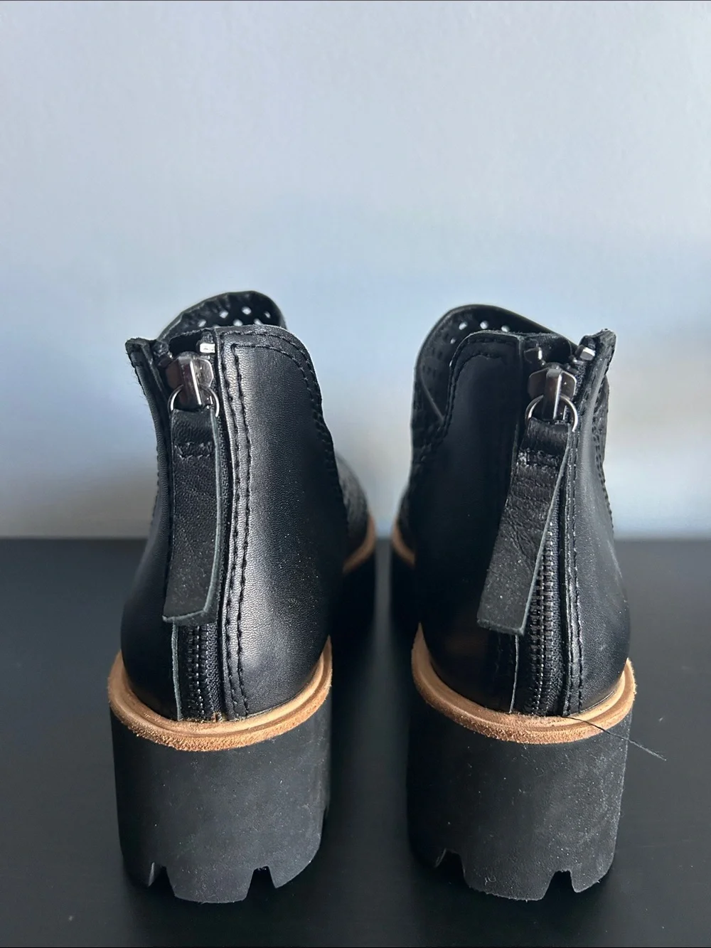 ALL BLACK  Perforated Platform Ankle Shoes 8 Black
